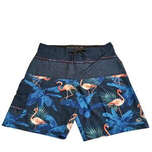 Ocean Current Board Shorts Men's size 38 XL Tropical Flamingos EUC Boardshorts